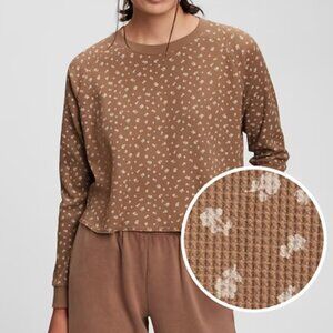 Gap kids waffle crew neck long sleeve shirt brown floral size XXL